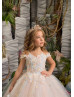 Pink Beaded Lace Tulle Corset Back Flower Girl Dress